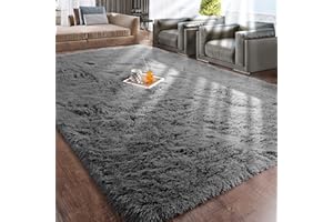RUGTUDER Grey Area Rug for Bedroom,3x5 Fluffy Rugs,Shag Carpet for Living Room,Fuzzy Rug for Girls Boys Room,Non-Slip Furry Rugs for Kids Baby Room,Plush Carpet for Nursery Dorm Room Decor Aesthetic