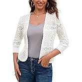 GRACE KARIN Women's 3/4 Sleeve Open Front Cropped Cardigan Summer Lightweight Hollow Out Knit Shrug