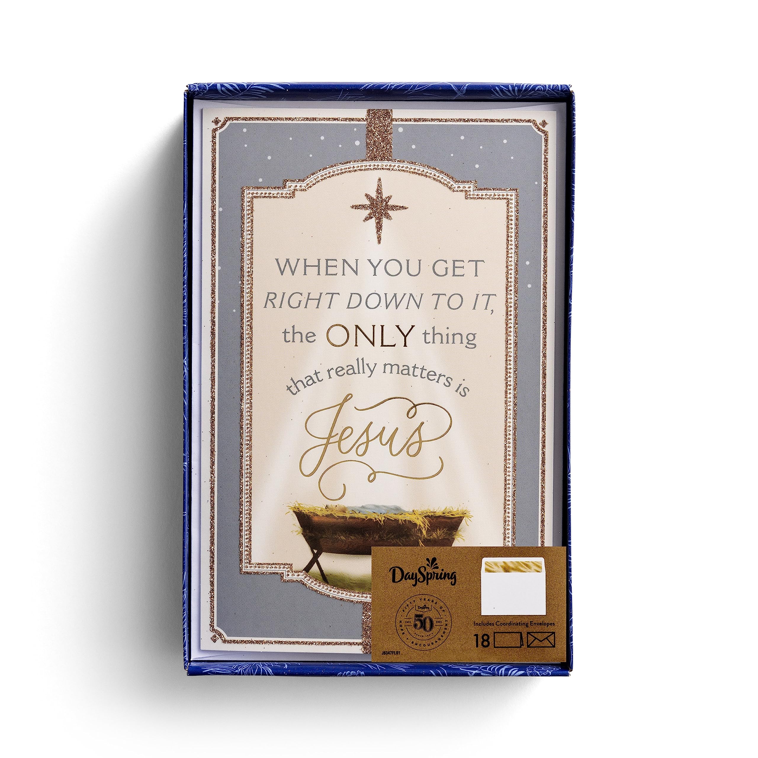 DaySpring 50th Anniversary - The Only Thing That Really Matters is Jesus - 18 Boxed Christmas Cards & Envelopes