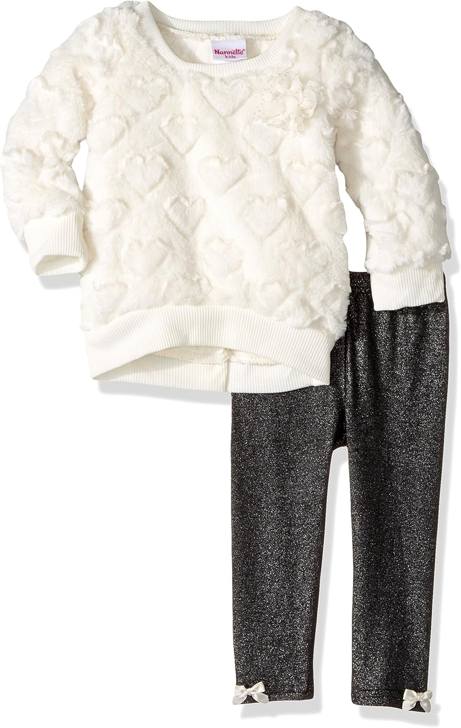 Nannette Baby Girls' 2 Piece Embsosed Faux Fur Top and Legging Set
