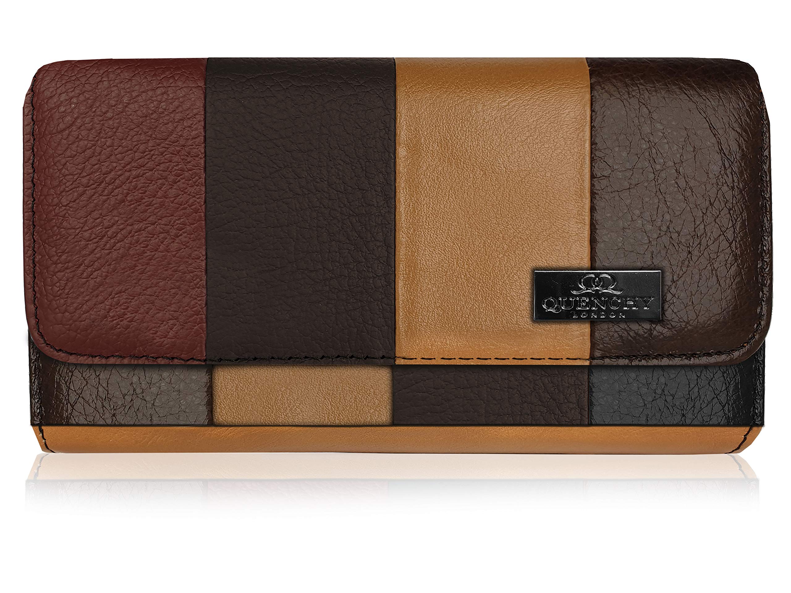 Quenchy London Large Women's Purse - Framed Leather Ladies Wallet 20 RFID & NFC Blocking Contactless Credit Card Slots - 2 Coin Trays - 17cm x9 x3.5 - Brand Boxed QL844XX