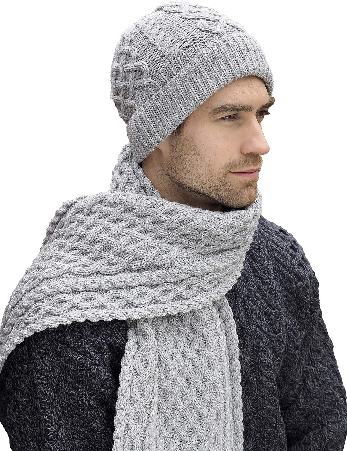 Aran Crafts Women's Celtic Irish Knit Trellis Pattern Merino Hat (X4841