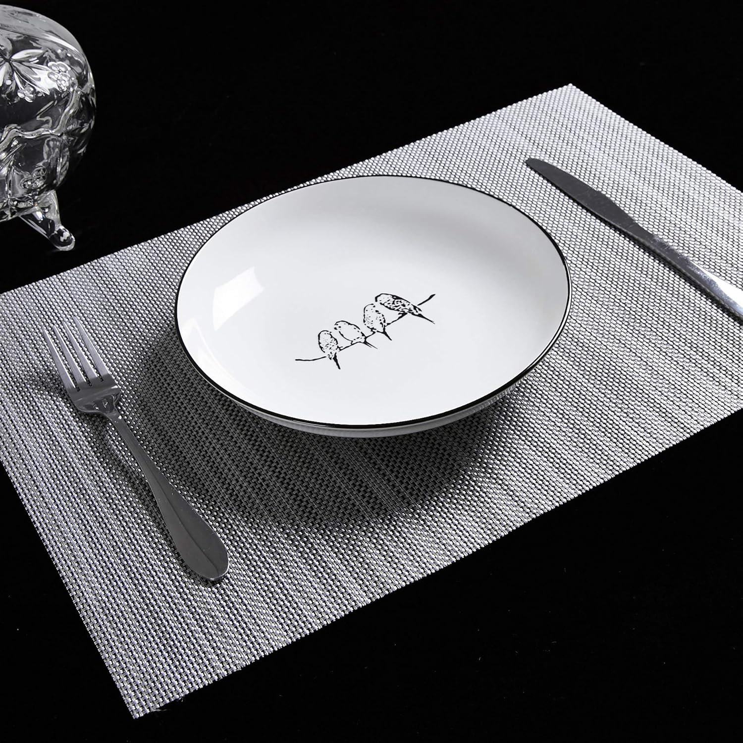 Placemats Table Mats Gray Placemat Set of 8 Easy to Clean Non Slip Wipeable Place Mats Heat Resistant Farmhouse Modern Thanksgiving Christmas Table Mats for Dining Kitchen Table: Home & Kitchen
