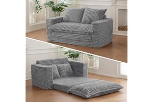 YOSHOOT Loveseat Sleeper Sofa, Convertible Sofa Bed Couch Futon Couches for Living Room, 3-in-1 Pull Out Floor Couch with Washable Cushion and Pillows, Dark Grey