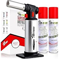 Jo Chef Butane Torch - Kitchen Torch With Butane included - Refillable Creme Brulee Torch - Blow Torch Lighter gun With Safet
