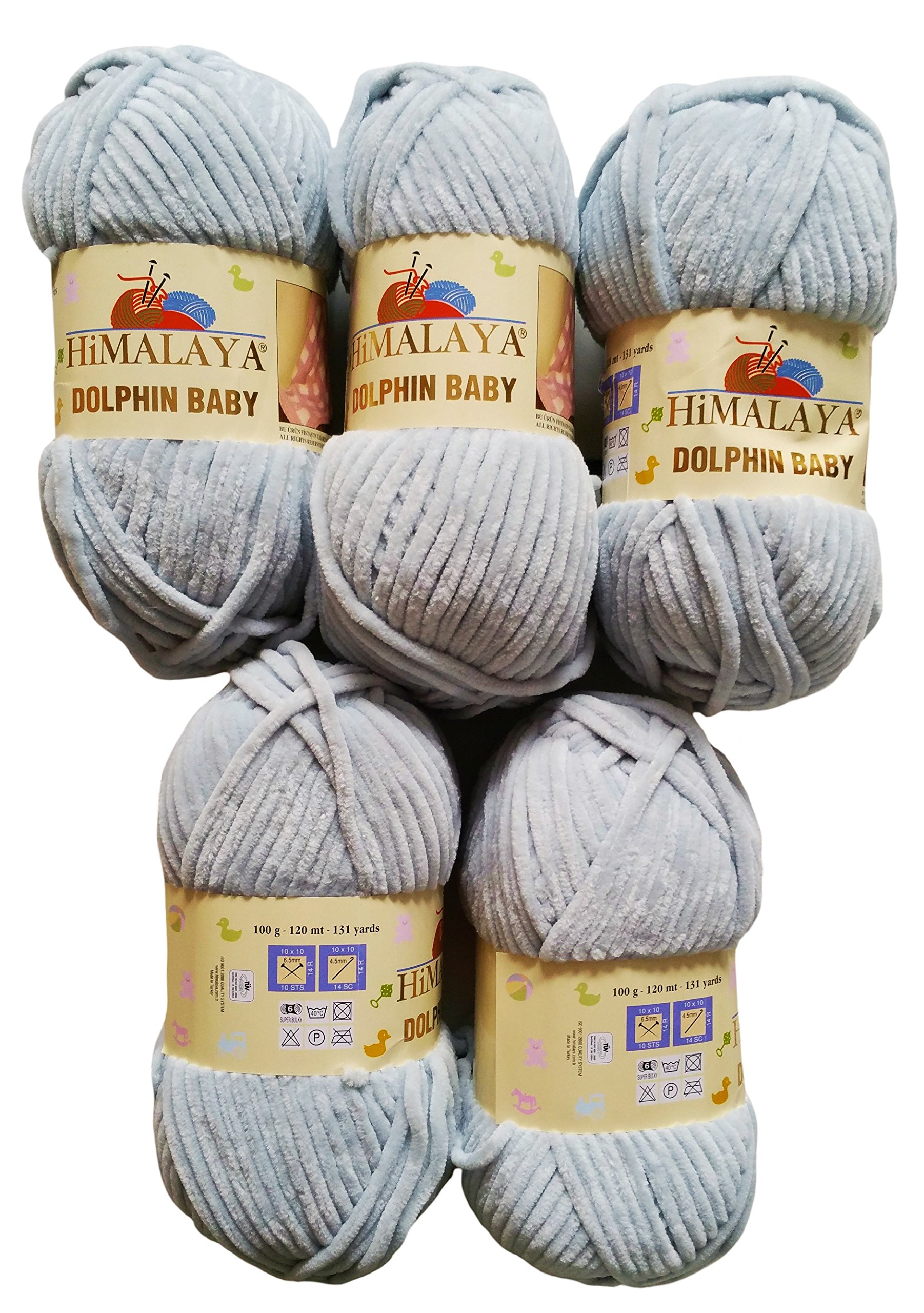 5 x 100 g Himalaya dolphin baby wool, knitting wool, yarn, knitting wool, 500 g, super bulky, Hellgrau 80325, 35_x_25 CM