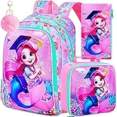 AGSDON 3PCS Backpacks for Girls, 16" Elementary Kids Backpack Preschool School Bookbags and Lunch Box
