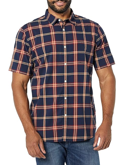 Amazon Essentials Men's Slim-Fit Short-Sleeve Poplin Shirt, Navy Red Plaid, XX-Large
