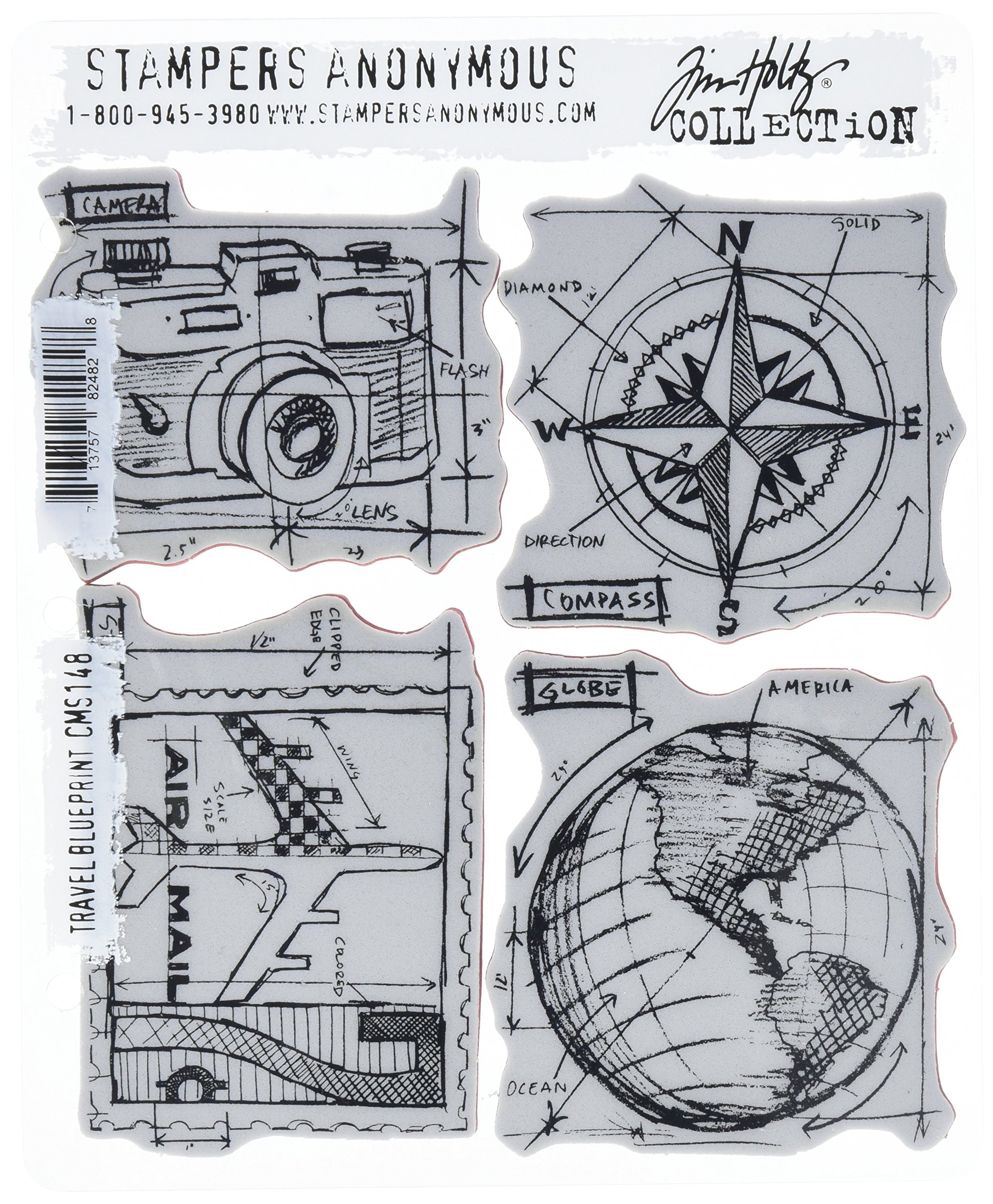 Tim Holtz Cling Mounted Stamp Sets Stampers Anonymous Travel Blueprint Rubber Stamp
