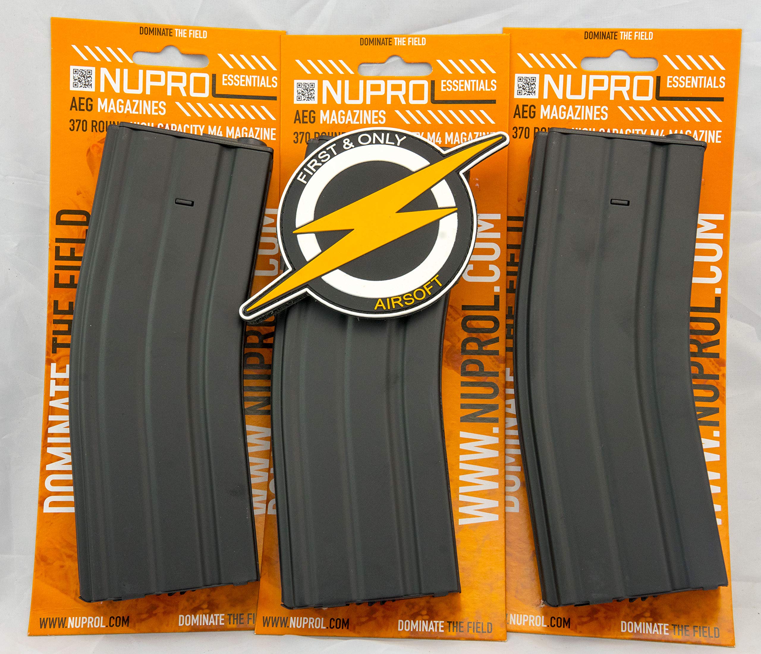 NUPROL triple pack Airsoft gun M4 METAL HI-CAP MAG Magazine 370 RND and patch by first and only retail