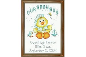 Tobin 14 Count Our Baby Boy Chick Birth Record Mini Counted Cross Stitch Ki, 5" by 7"