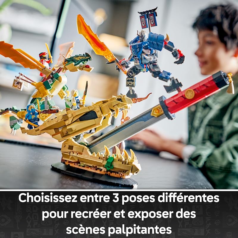Ninjago Combat sur la Lame du Dragon - Jouet Ninja - Figurines de Dragon & Robot et 4 Minifigurines avec Katanas - Décoration de Chambre d'enfant - Cadeau pour Garçon dès 9 Ans ou Fan 71871
