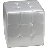 Cortesi Home Apollo Cube Ottoman in Metallic Silver Faux Leather