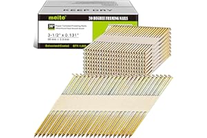 meite 30 Degree Framing Nails 3-1/2 Inch x .131-Inch, Galvanized Coated, Paper Tape Collated, Offset Round Head Smooth Shank 