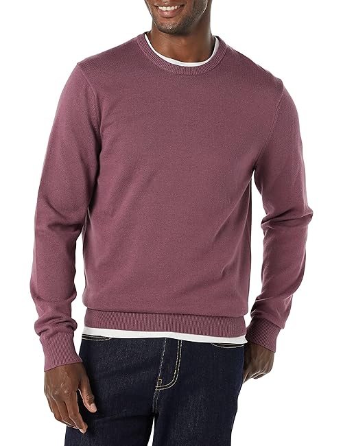 Amazon Essentials Men's Long-Sleeve Crewneck Sweater, 100% Cotton, Big & Tall Options Available, Plum, X-Large