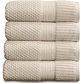 NY Loft 100% Cotton Bath Towel 4 Pack | Super Soft & Absorbent Quick-Dry Bath Towels 30" x 52" | Textured and Durable Cotton | Premium Thick Towels | Trinity Collection (4 Pack Bath Towel, Sand)