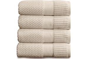 NY Loft 100% Cotton Bath Towel 4 Pack | Super Soft & Absorbent Quick-Dry Bath Towels 30" x 52" | Textured and Durable Cotton | Premium Thick Towels | Trinity Collection (4 Pack Bath Towel, Sand)