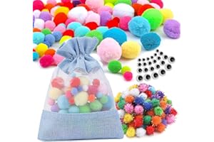 KGXULR 200 Pieces Pom Poms, Multicolor Pom Pom Balls Craft Pom Pom Balls with 24 Googly Eyes Vibrant Pom Poms for Arts and Crafts Making Decorations (Multicolor)