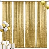 2×8FT-4PCS Gold Sequin Backdrop Curtains Panels, Photography Backdrop Glitter Curtains Fabric Background for Christmas Wedding Party Decor