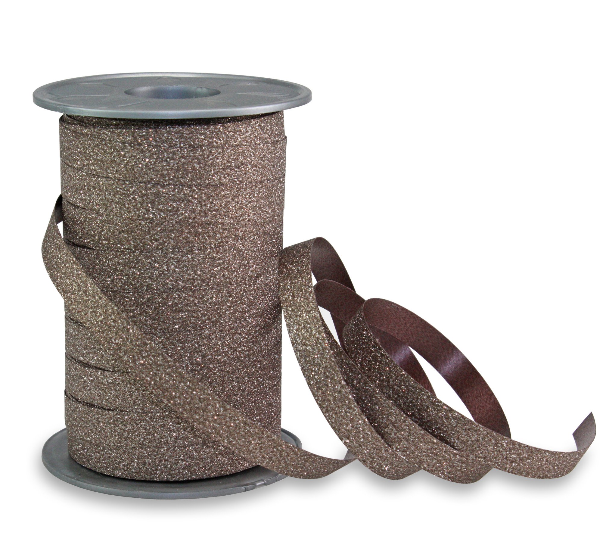 PRÄSENT - Poly Glitter Curling Ribbon Brown 10 mm width, 100 m length — image 1