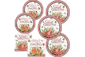GREHUMOR Christmas Gingerbread Plates and Napkins,Christmas Decorations Red Black Buffalo Plaid Ice Cream Sweet Christmas Gingerbread Man Tableware for Xmas Winter Holiday Party Supplies Decor