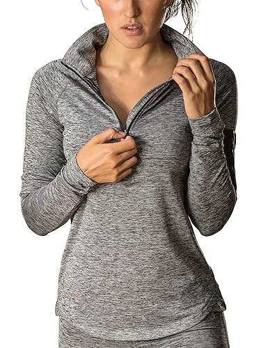 icyzone Damen Sport T-Shirt Langarm Laufshirt - 1/2 Reißverschluss Fitness Sweatshirt Laufjacke Running Tops
