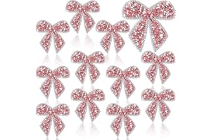 Daifunli 12 Pieces Bow Knot Rhinestone Patches Sparkling Crystal Appliques Iron Sew on for Jeans Jackets Bags Backpacks Hats Shoes Clothes Decorations Crafts(Pink)