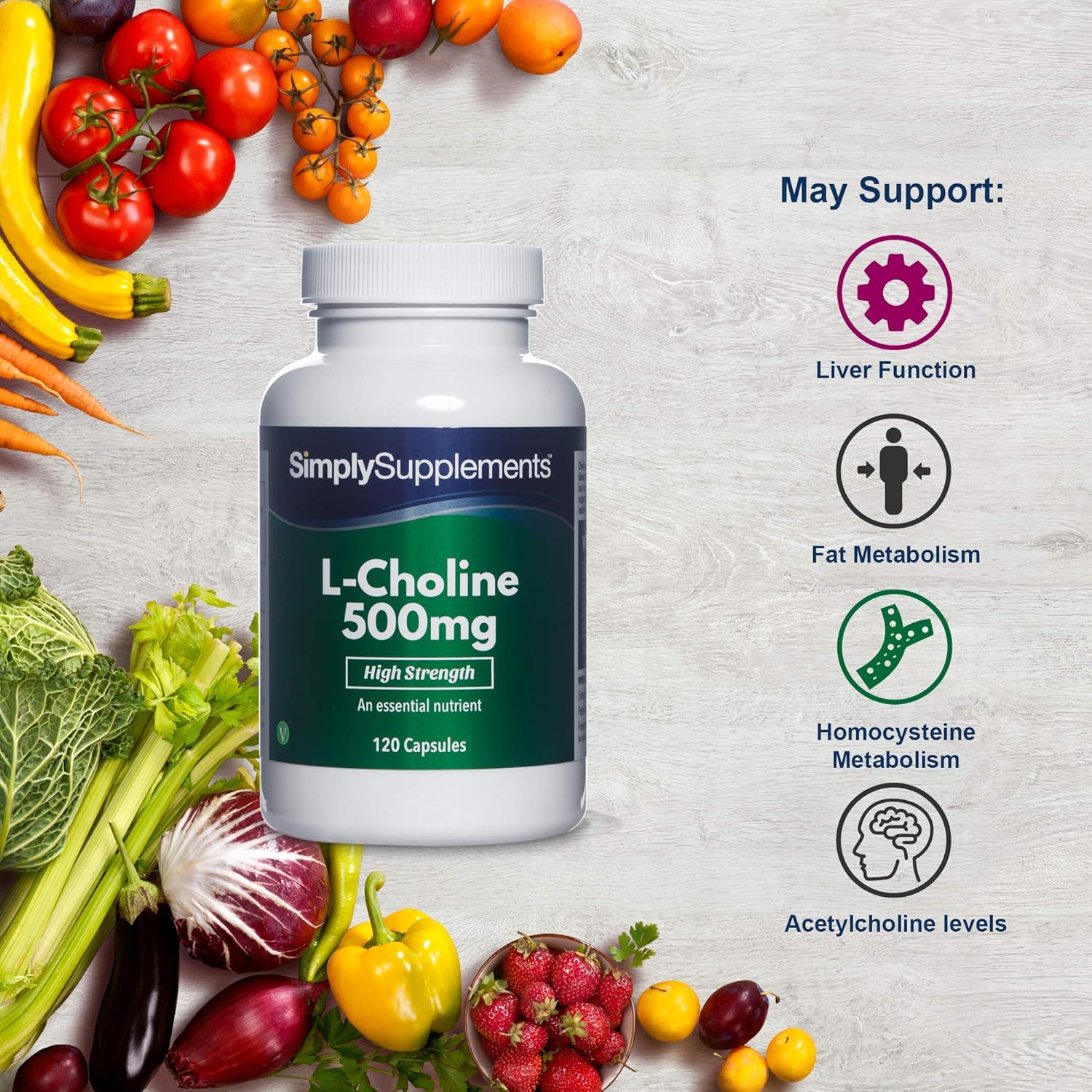 Choline Bitartrate Capsules Super Strength 500mg Formula Supplement