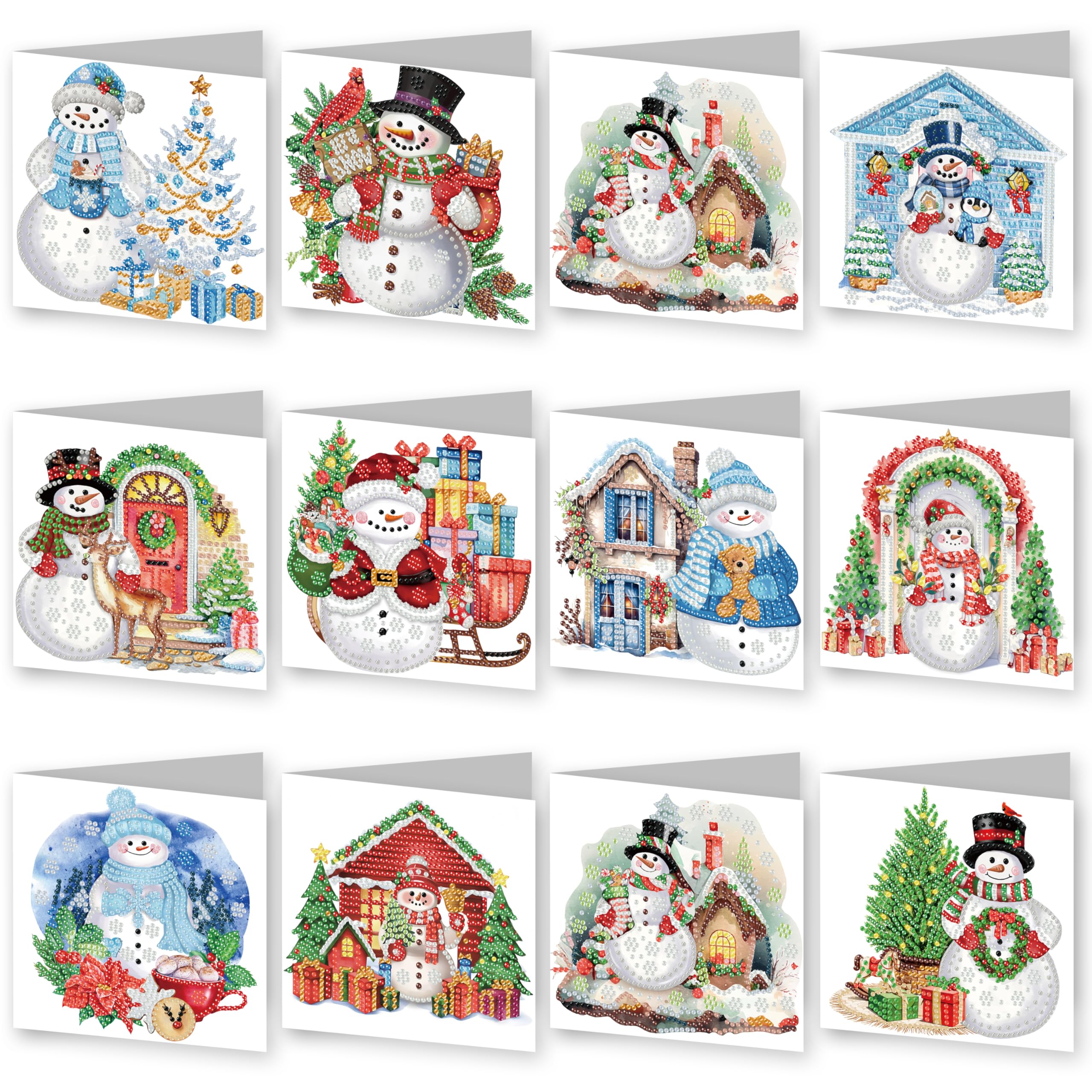 Photo 1 of 12 PCS Diamond Art Christmas Cards - Christmas Diamond Art Kits with Envelopes and Stickers, Diamond Art Greeting Cards Snowman Holiday Craft DIY Card Making Kits for Adults Family Friend Gifts