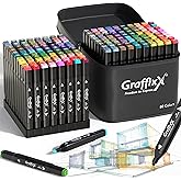 Graffixx 80 Colors Alcohol Markers Set – Dual Tip Art Markers for Drawing & Illustration | Refillable Marker Set for Artists – Adults Coloring Book