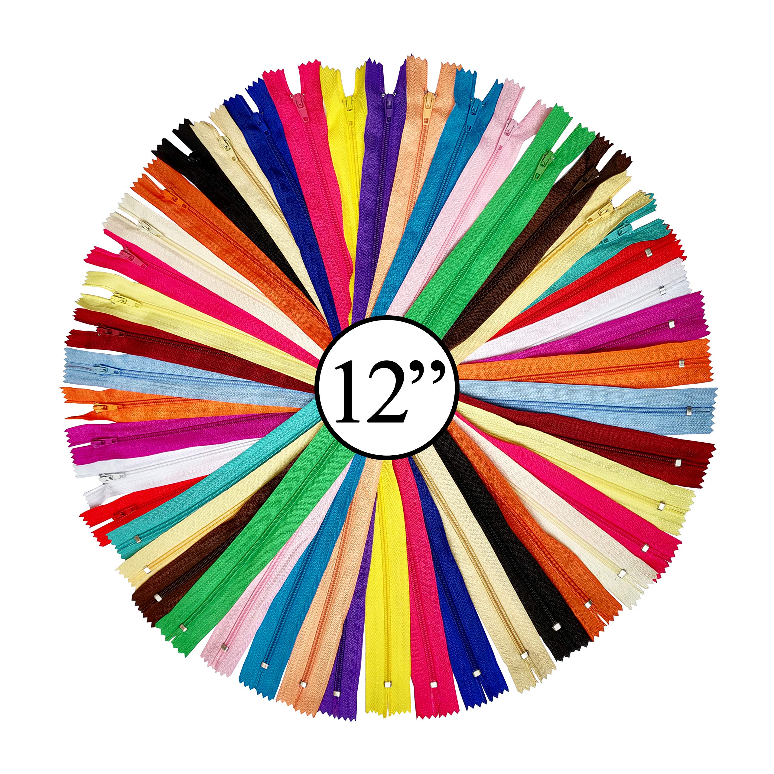 KGS Nylon Zipper for Sewing Crafts | 20 Assorted Colours | Size: 12 Inch / 30.5 cm | 40 Zippers/Pack | Multicolor #3 Zippers for Sewing Supplies and Replacement in Bags, Pouches, Skirts, Dresses