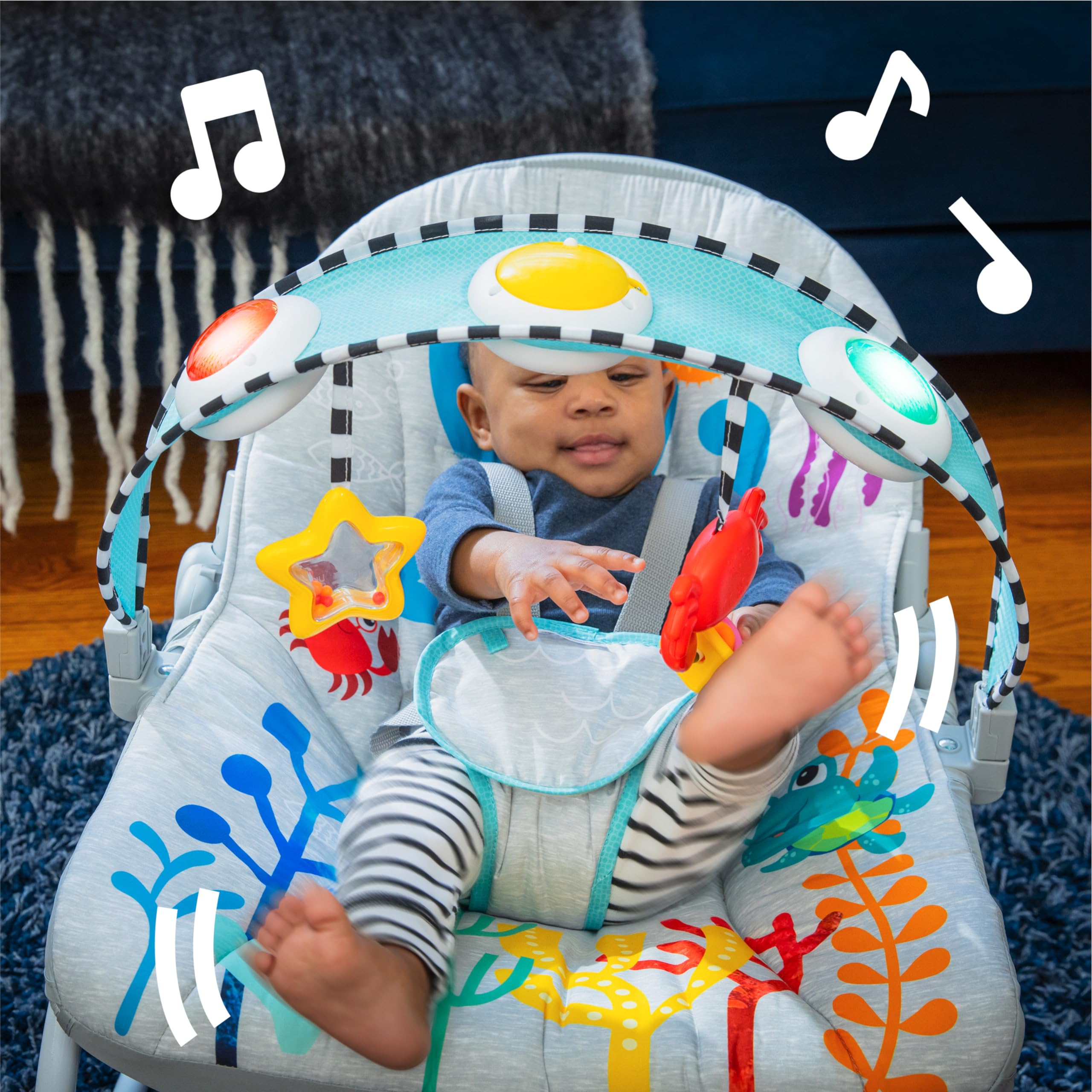 Baby Einstein Ocean Explorers Kick to It Opus Musical Infant to Toddler Rocker, Baby Chair, Baby-Activated Music and Lights, Ages 0-30 Months