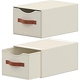 2 Pack Stackable Storage Drawers, Fabric Closet Organizers and Storage with Handles and Clear Window, Pull-Out Clothes Storage Bins with Drawer for Closet, Bedroom, Living Room, Under Bed, Beige