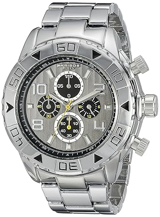 Akribos XXIV Mens AK814SSB Chronograph Quartz Movement Watch with Silver Dial and Bracelet