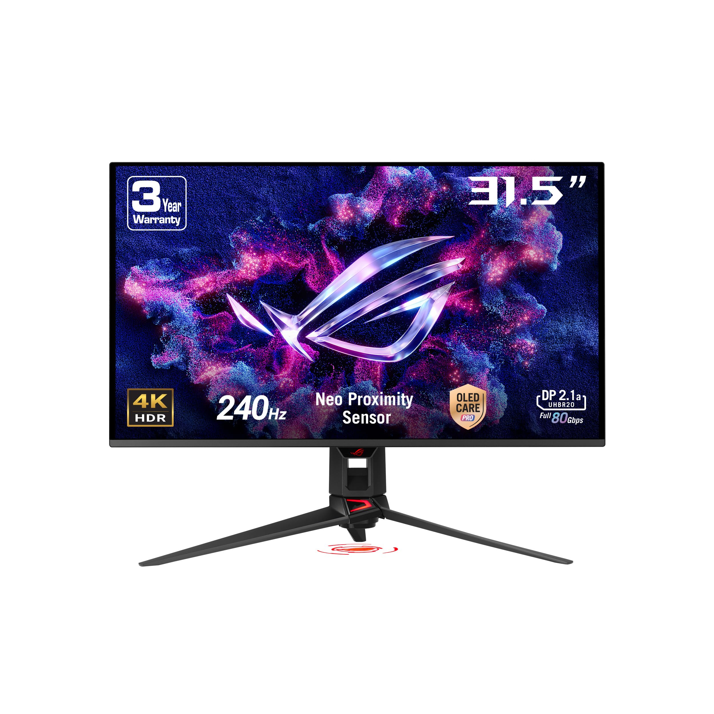 ASUS ROG Swift OLED PG32UCDMR gaming monitor ― 32-inch, 4K (3840 x 2160) QD-OLED panel, 240Hz, 0.03 ms (GTG), G-SYNC compatible, Proximity Sensor, 99% DCI-P3, 90 W Type-C, DisplayPort 2.1a, HDMI 2.1