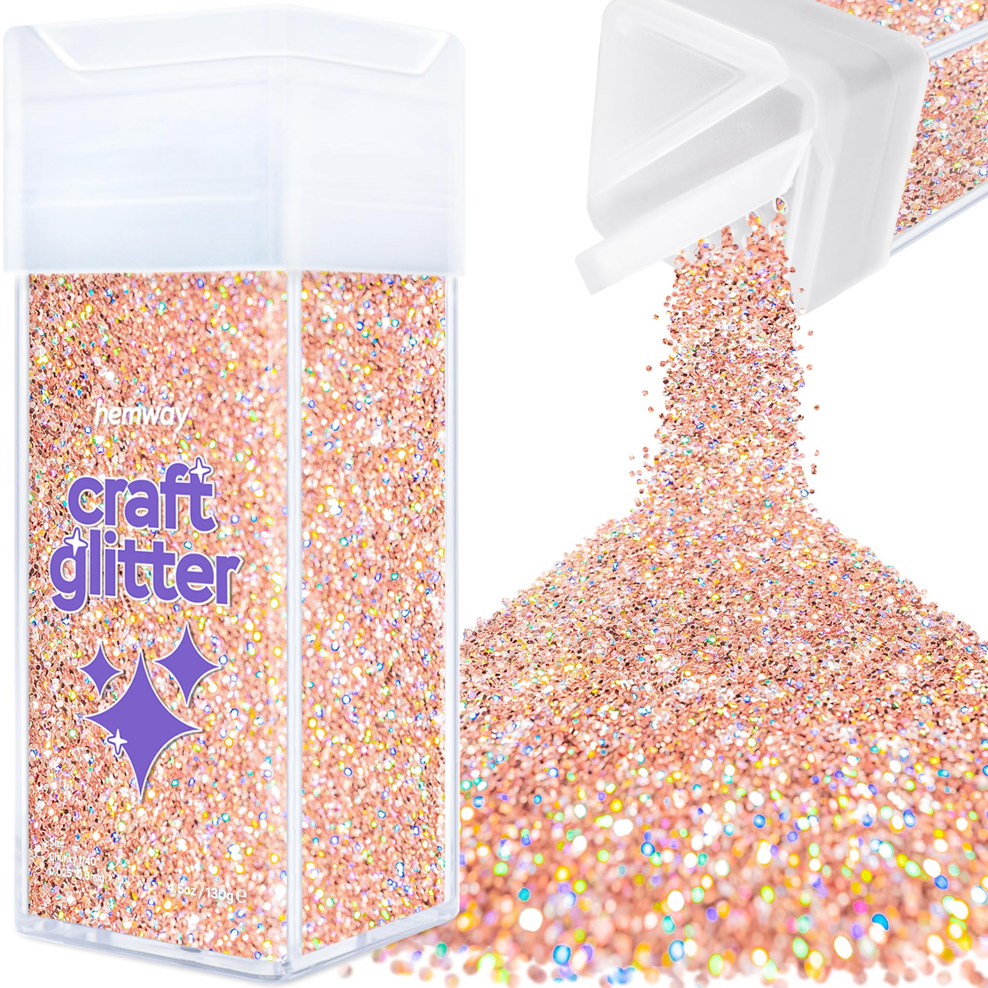 Hemway Glitter Shaker Rose Gold Holographic 110g Chunky, Craft Glitter Shaker for Resin & Epoxy Crafts, Christmas Art Supplies, Nail, Body, Face, Eye, Festival, Crafting, Slime, Sparkle