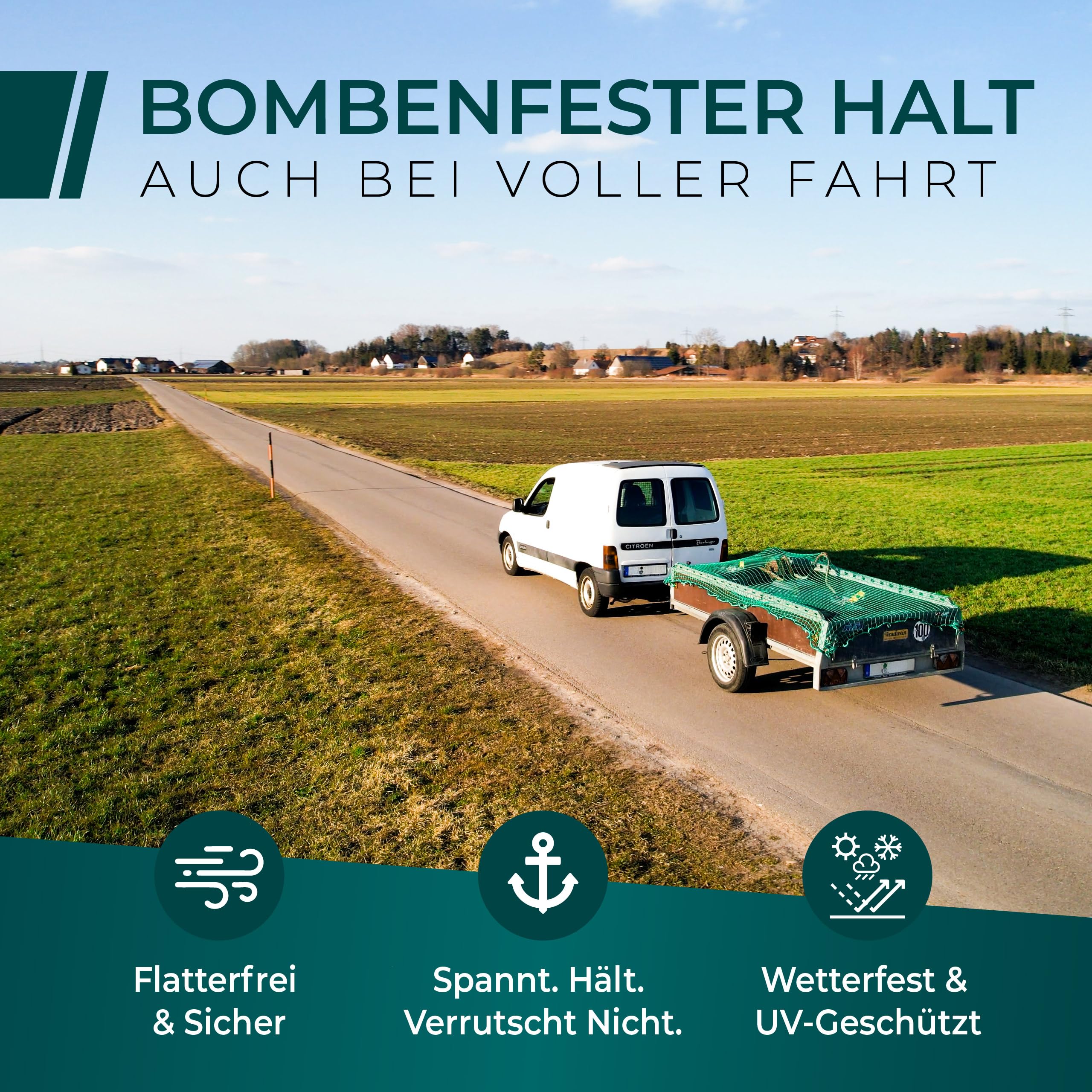 CargoVA® Anhängernetz 1,5x2,2M [DEKRA Geprüft] – Anhängernetz mit Gummiseil und Eckmarkierung – für perfekte Ladungssicherung 6