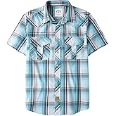 Dubinik® Western Shirts for Men Short Sleeve Plaid Pearl Snap Shirts for Men Button Up Shirt Cowboy Casual Work Shirt