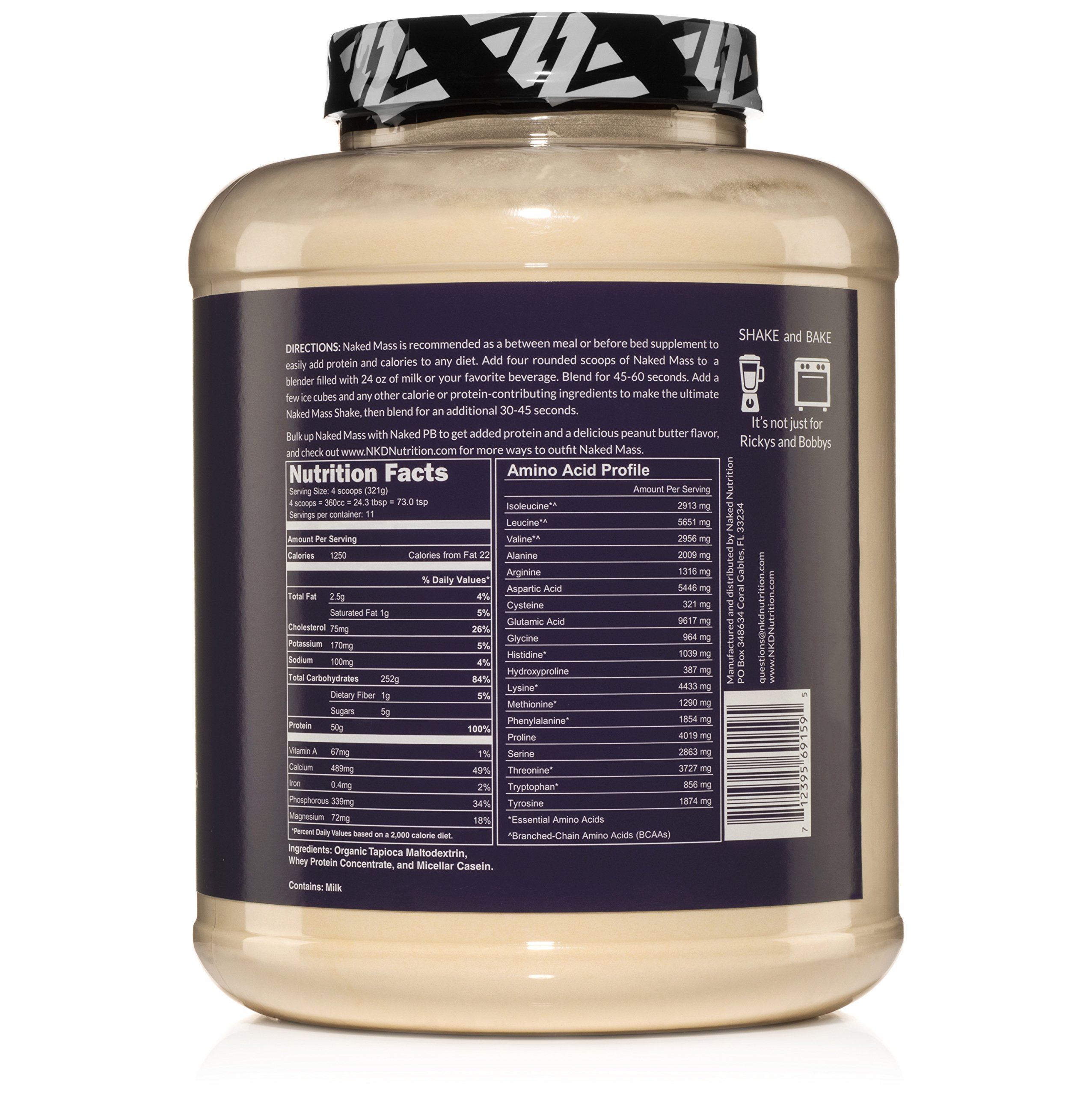 NAKED MASS Natural Weight Gainer Protein Powder 8lb Bulk, GMO Free