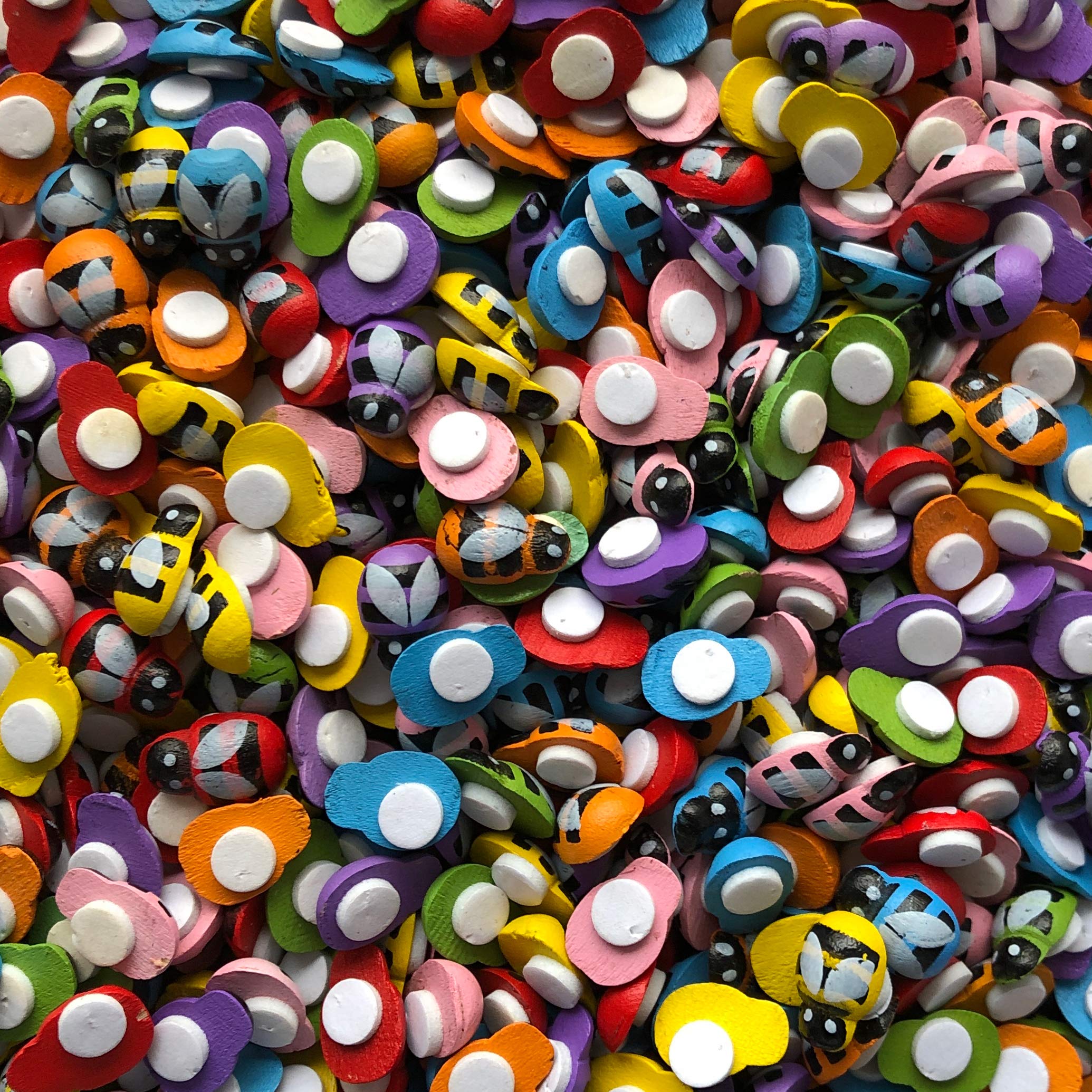 50pcs Mini Mixed 9x12mm Bees Self Adhesive Wooden Bumble Bee Craft Card Wood Toppers