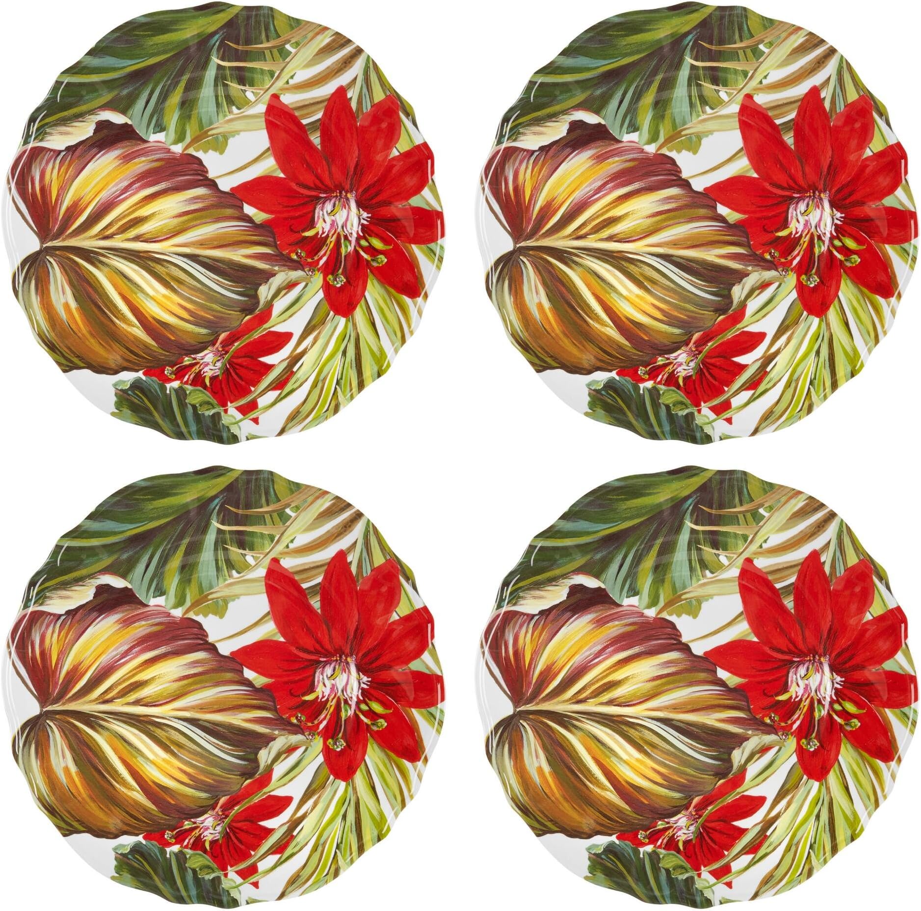 Coastal Living Seascapes Tropical Floral Hibiscus Leaf Melamine Dinner Plates, Set of 4