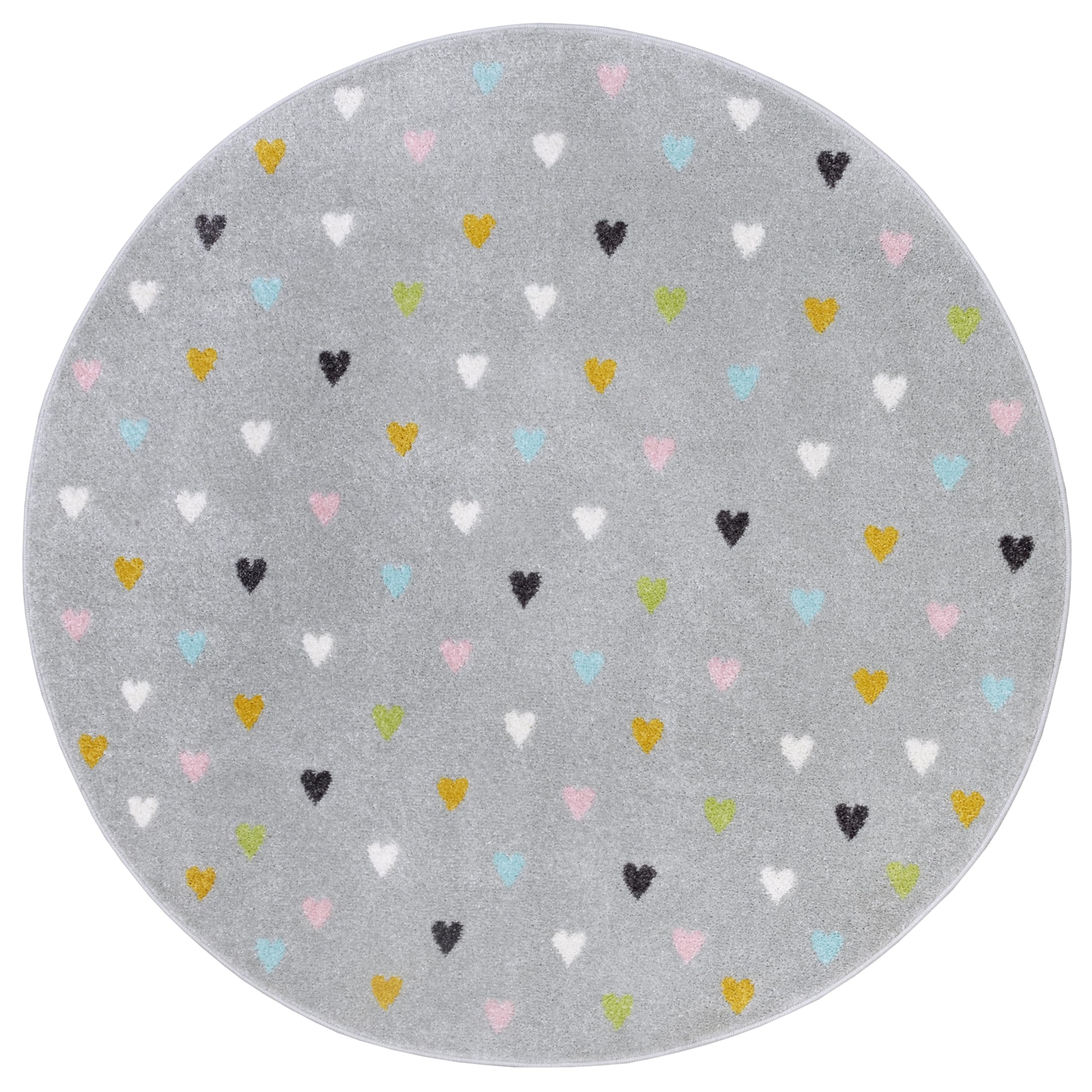 Hanse Home Adventures Children's Rug, Round, Heart Pattern Rug, Boys and Girls for Children's Room, Playroom, Teenager's Room, Living Room - Grey, 100 cm