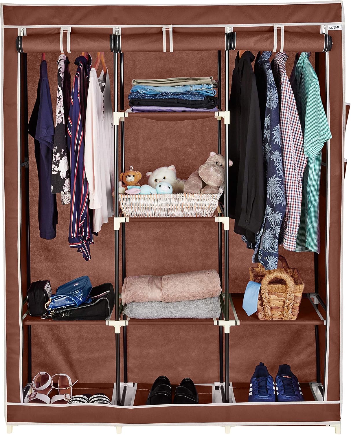 Amazon Brand Solimo 3Door Foldable Wardrobe, 8 Racks, Brown Amazon