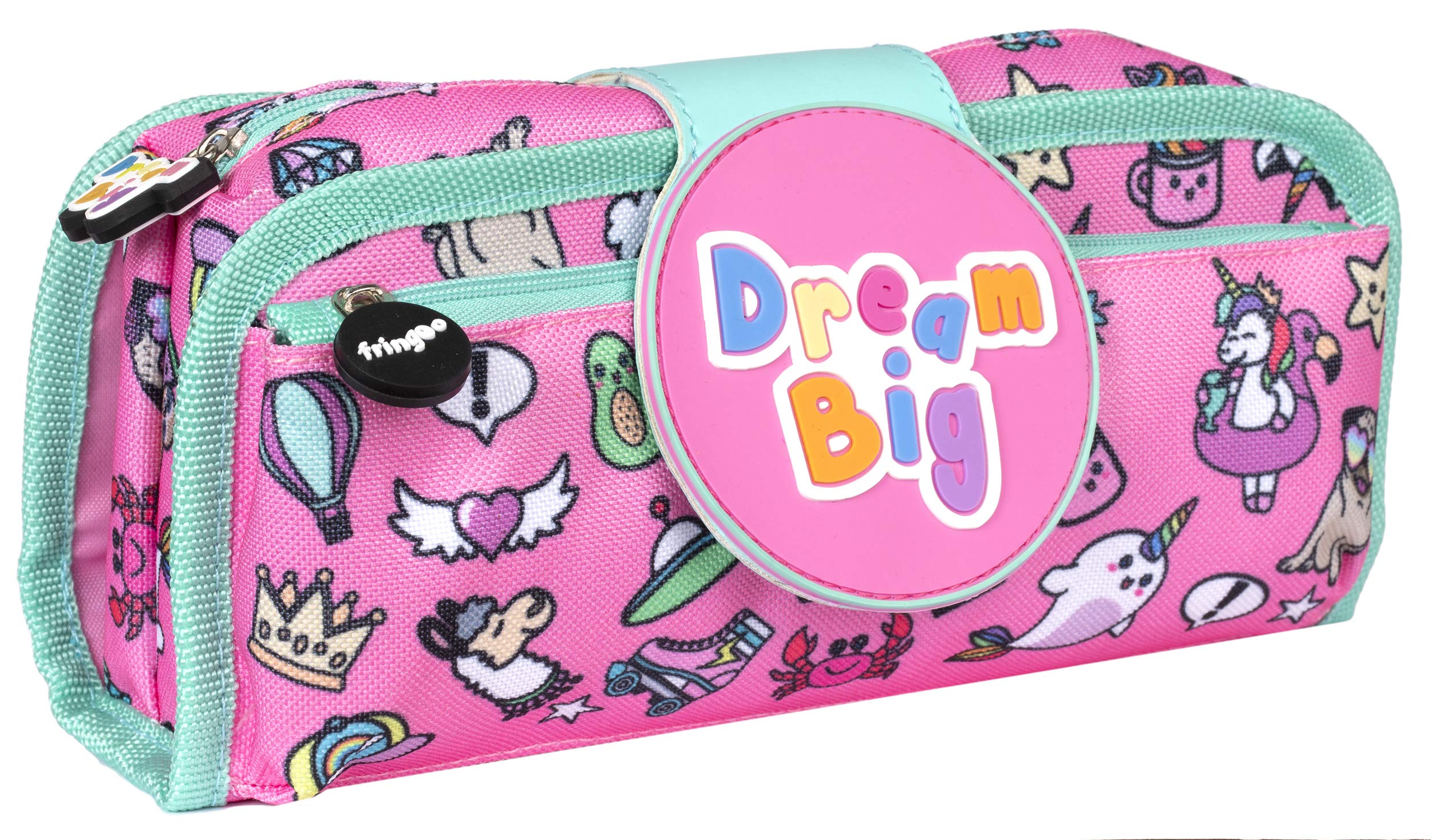 Fringoo - Silicone Patch Kids Pencil Case for Girls | Perfect for School or Home | 2 Zipped Compartment Pencil Case Holds School Supplies - Dream Big