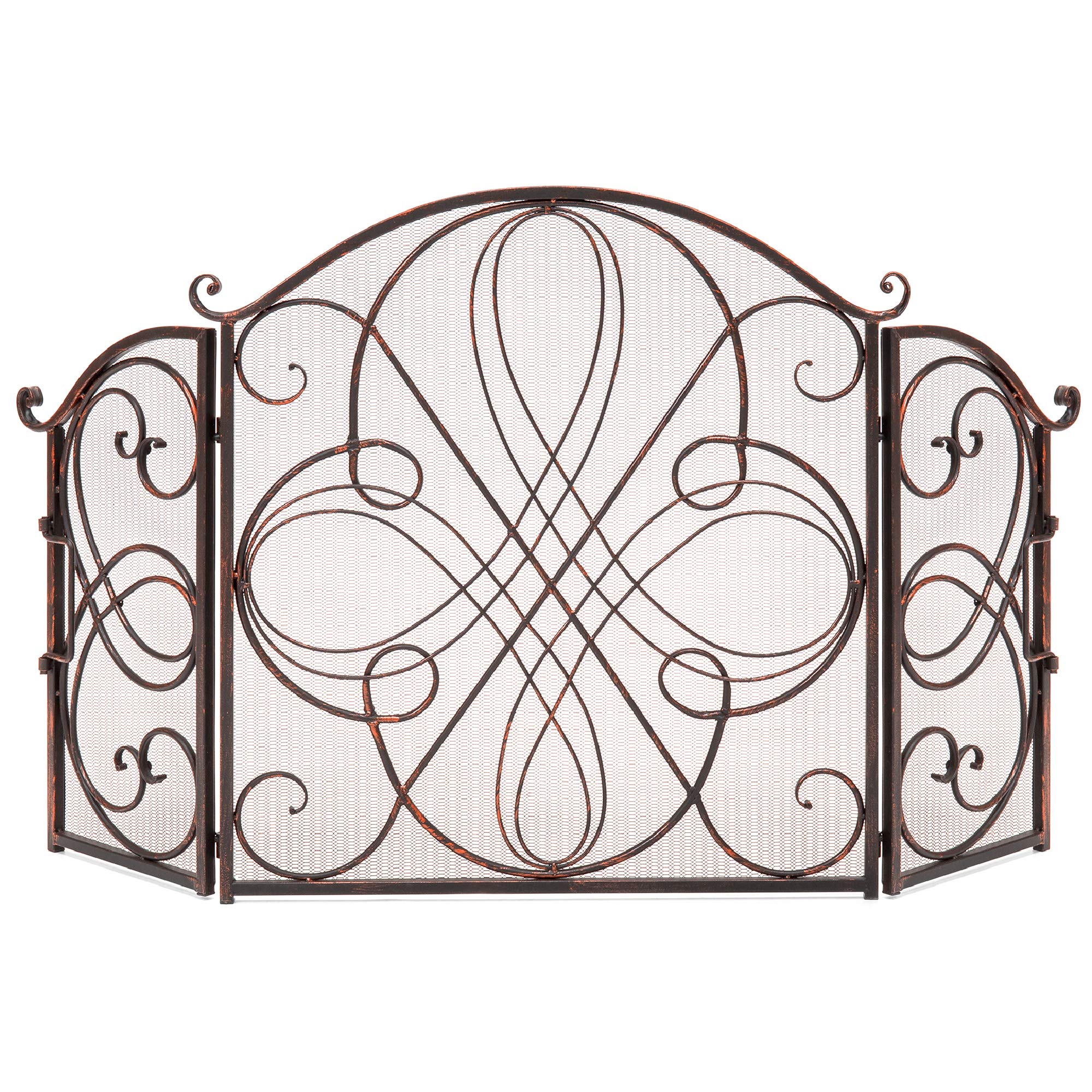 Best Choice Products 3-Panel Wrought Iron Metal Fireplace Safety Screen Decorative Scroll Spark Guard Cover - Black