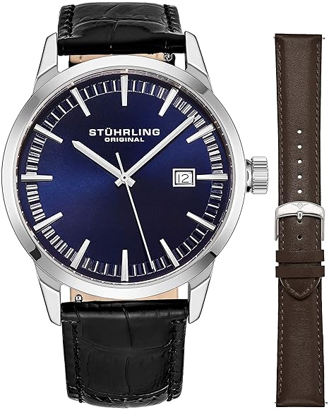 Stuhrling Herren Uhr Analog Quarz mit Leder Armband 555AZ.04