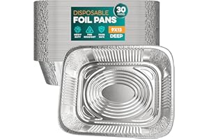 HOUZZKINGZ USA Aluminum Pans 9x13 [30 Pack] Aluminum Foil Pans Trays - Disposable Pans for Baking, BBQ Grilling, Roasting, Cake Serving Dishes, Catering Supplies, Steam Table Chafing Pans, Half Size Tin Foil Pan
