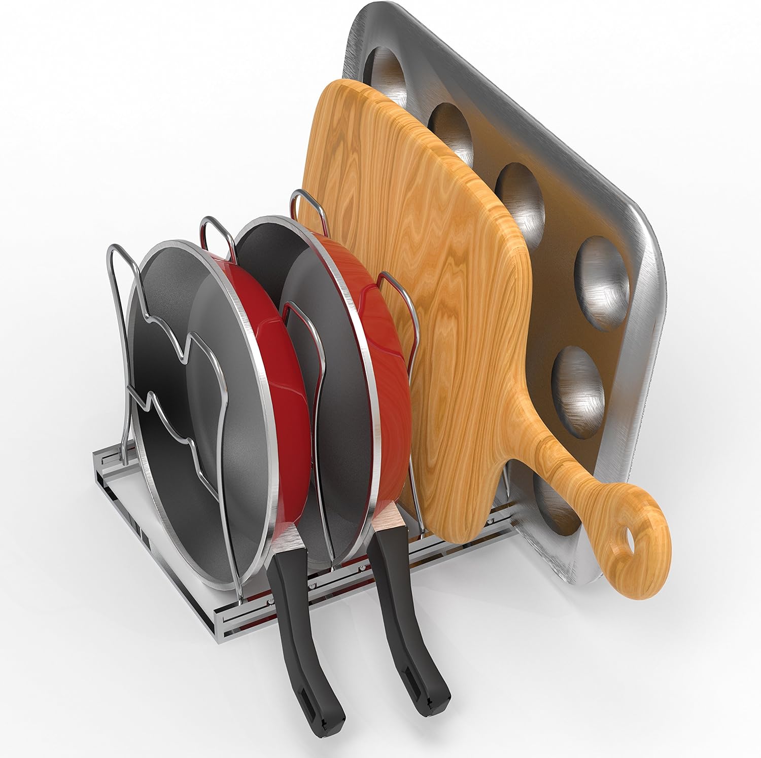 Simple Houseware Kitchen Cabinet 5 Adjustable Compartments Pan and Pot Lid Organizer Rack Holder, Chrome: Home & Kitchen