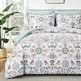Boho Comforter Set King - 7 Pieces Bed in a Bag Floral Design, Bohemian Comforter Set with Sheets, Soft Microfiber Complete Bedding Sets All Season (Light Green, King)