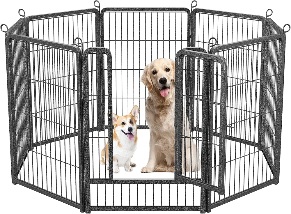 HOMIDEC Dog Pen 8 Panels 80cm High Indoor Outdoor Playpen with Door Silvery